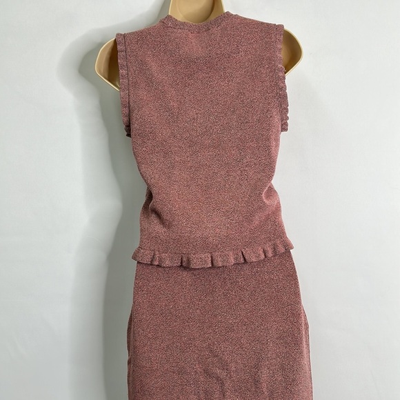 Club Monaco Italian Yarn pink Rimber ruffle flouncy top and skirt set - Picture 7 of 10